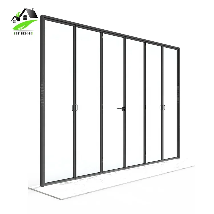 Home aluminum 6 panel black bifold accordion doors folding soundproof folding door patio