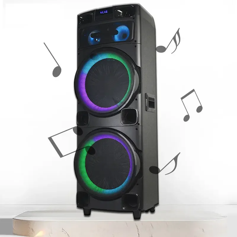 Double 12 Inches True Wireless Blue-Tooth Subwoofer RGB Lights Original HiFi Stainless Steel Bt Portable Party Speaker