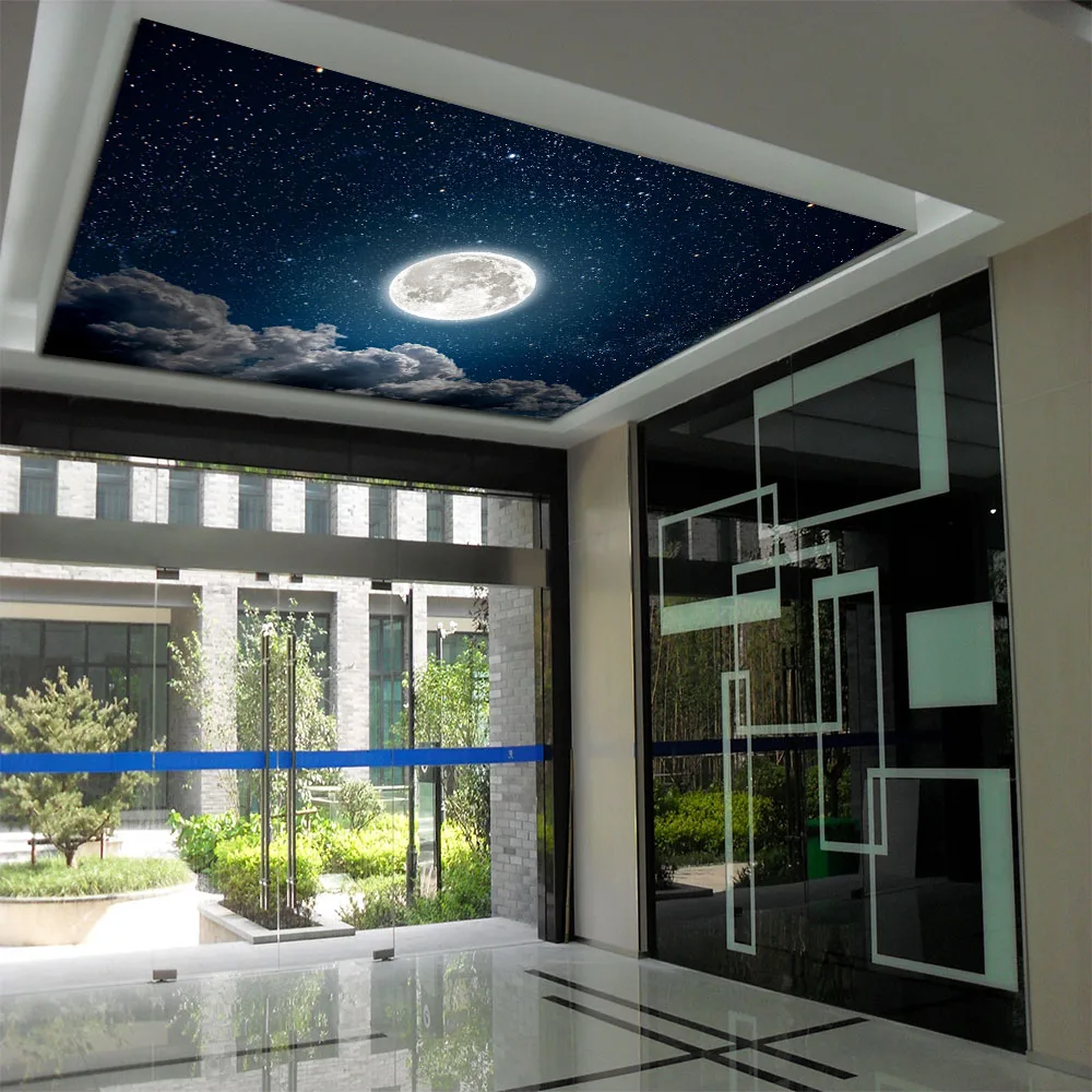 Decorative PVC stretch ceiling film plafond tendu hotel Suspend film 3D UV printing roofing ceiling  in high quality 