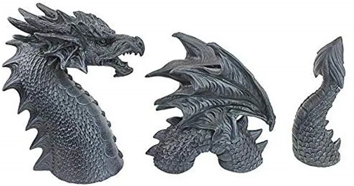 Resin Dragon of Falkenberg Castle Moat Lawn Garden Statue, 28 Inch Total, Polyresin, Grey Stone