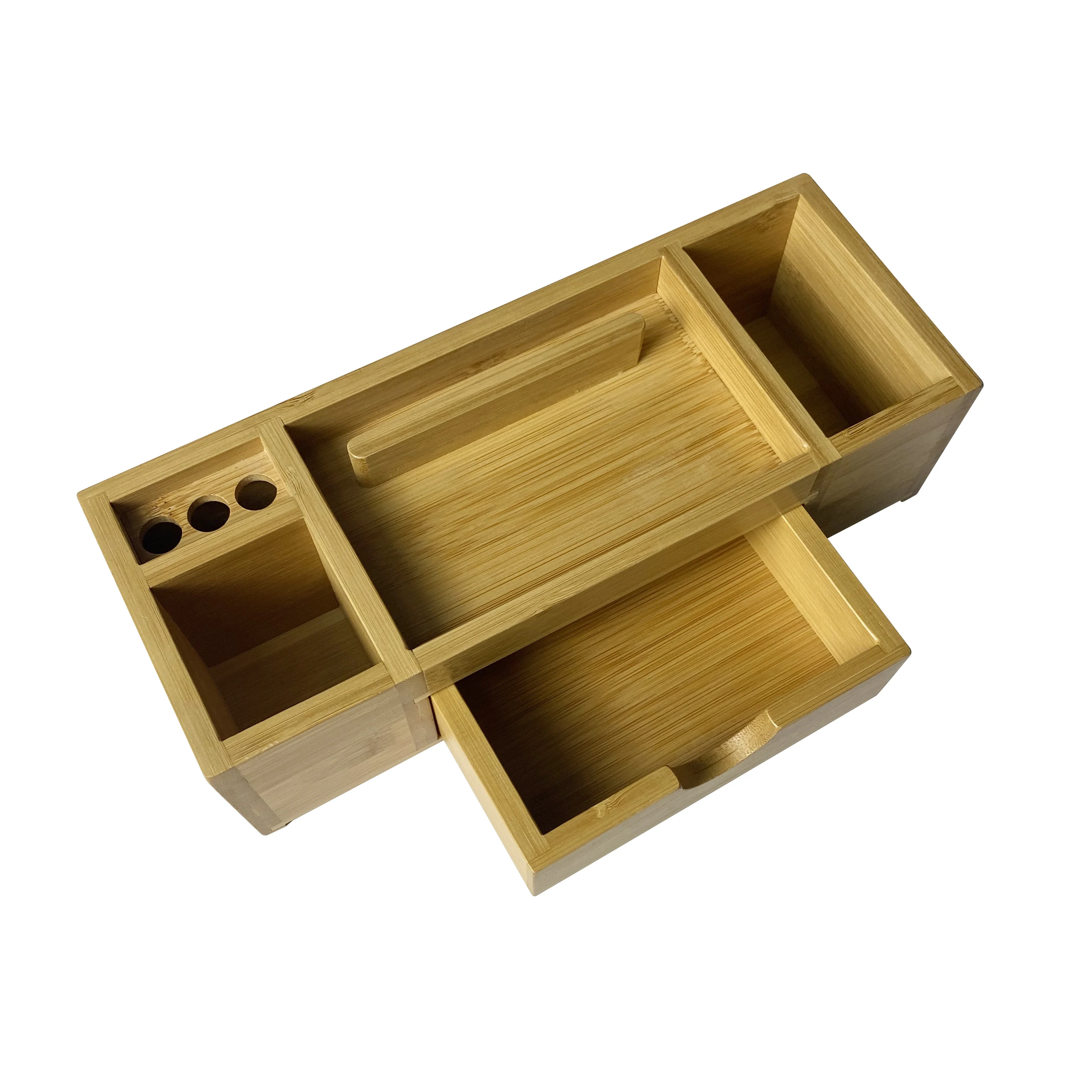 Bamboo Desk Organizer with Drawers for Home, Office Table Top Shelf Desktop Organizer