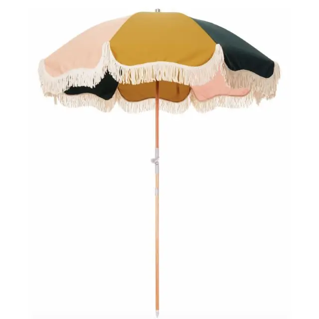Wooden Pole Canvas Waterproof Patio Swimming Pool Sun Garden Beach Outdoor Parasols Umbrella With Tassels