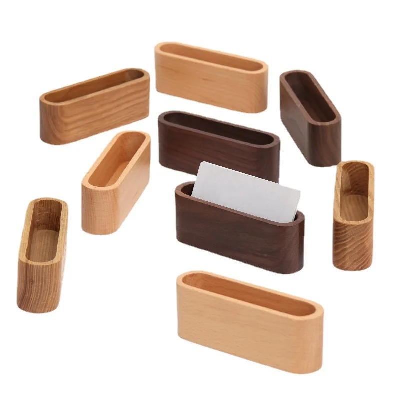 Custom Black Walnut Beech Ash Wood Desktop Storage Note Box Business Card Holder Display Stands Professional  Name Holder