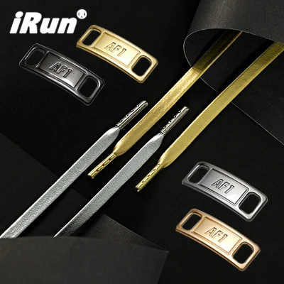 iRun Luxury Italy Goatskin Leather Shoelaces-Embossed Metal Aglets Leather Sneaker Lace with Shoe Lace Decoration