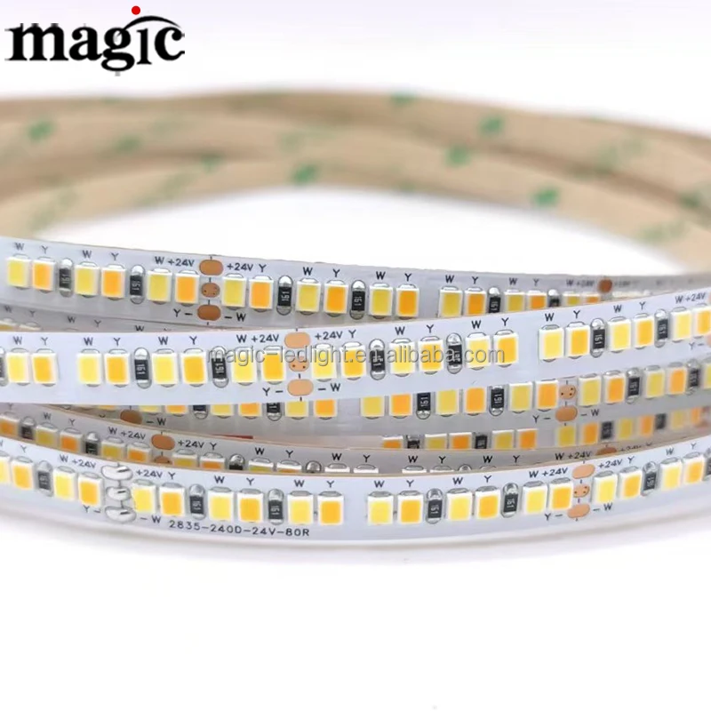 20 Вт 240 светодиод на метр SMD 2835 24 В 2 в 1 Двуцветный 2700 К 3000 6500 регулируемая двойная белая светодиодная лента CCT