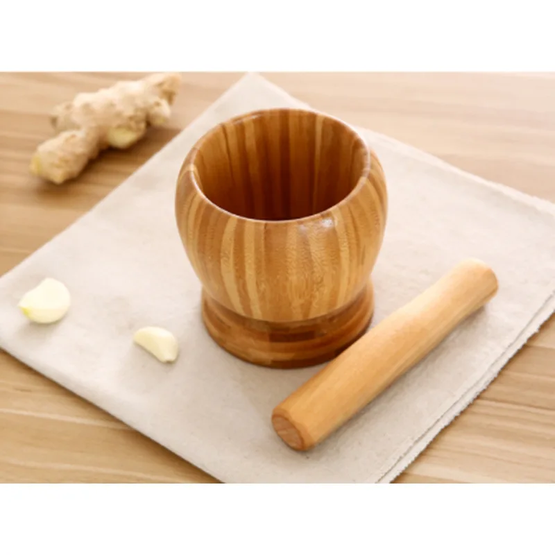Набор Для Измельчения специй измельчитель для и чеснока с крышкой ложкой 100% натуральное бамбуковое дерево