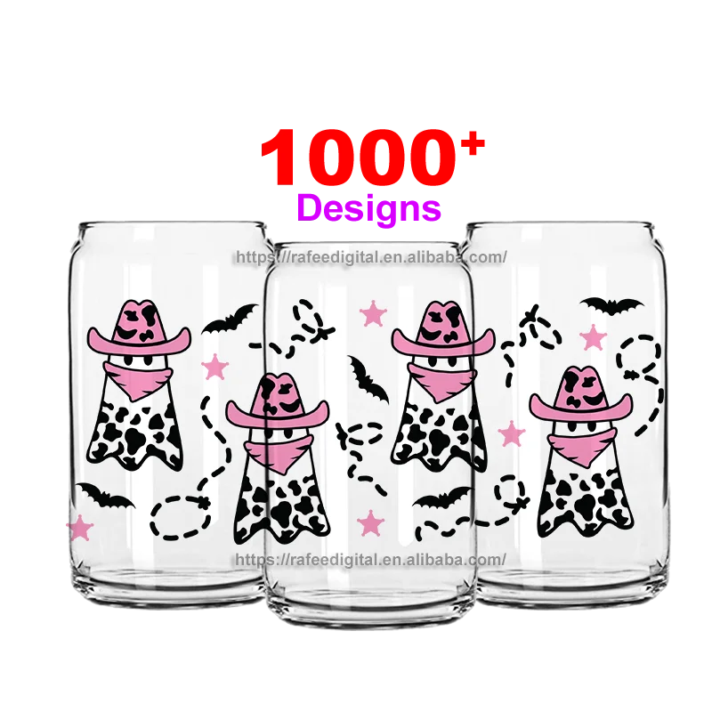 Оптовая продажа, стеклянная баночка размером 16 унций с индивидуальным дизайном, стакан объемом 16 унций, наклейка на Рождество, праздник, УФ, DTF, сублимационная чашка для обертывания, Трансферы
