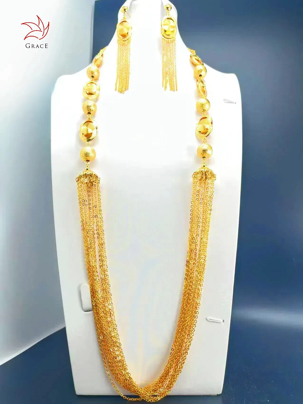 2024 New Round Bead Tassels Necklace Set Arabic Jewelry Dubai gold jewelry necklaces Wholesales Accessories For Women