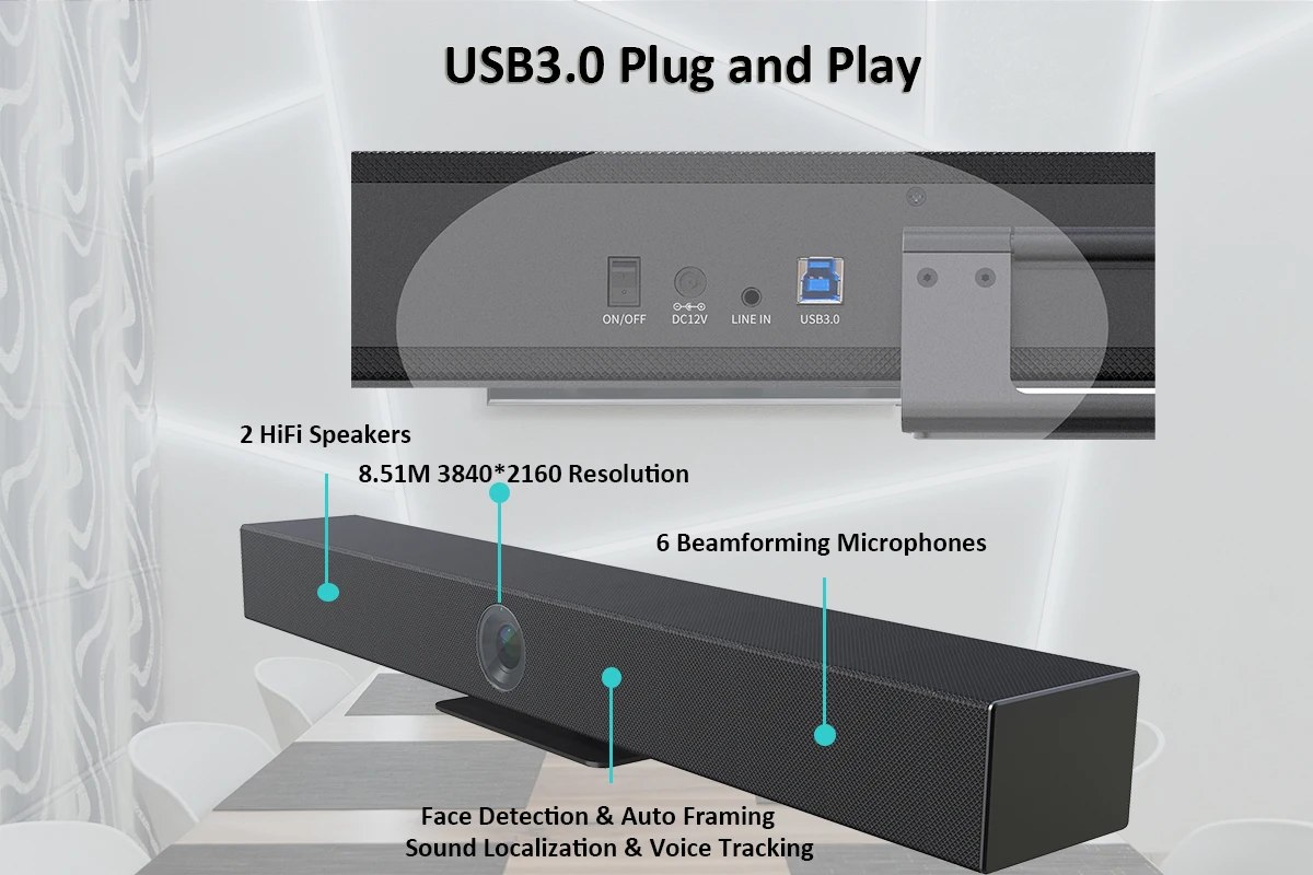Лучшее зарядное устройство USB с углом обзора 120 градусов, видеокамера для видеоконференций с микрофоном и динамиком, звуковая панель для ПК