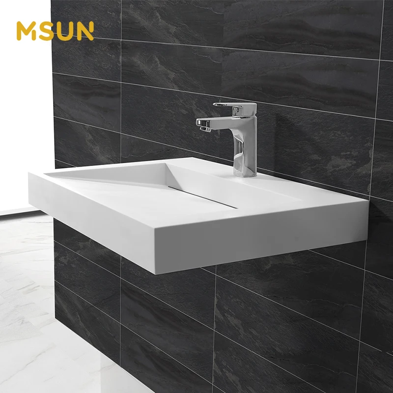 Elegant White Marble Sink Western Wall Mounted Wash Hand Basin Vanity Unit