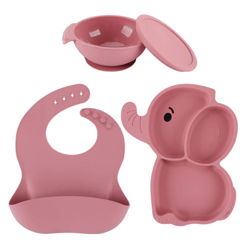 Лидер продаж силиконовая детская тарелка без бисфенола А ложка чаша прочная Тарелка на присоске набор для кормления ребенка с