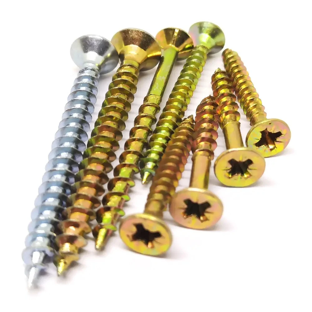 Yellow / white Zinc Countersunk Head DIN7505 Harden furniture MDF Chipboard wood Screw For Wood