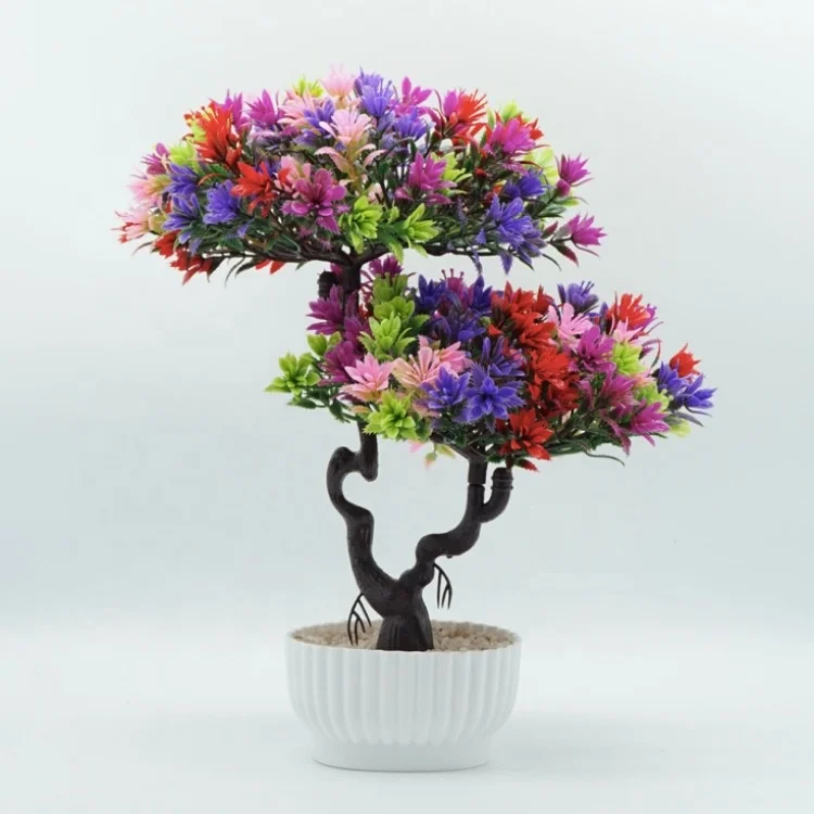 YAYUN J-3262 Plastic Outdoor Artificial Bonsai Tree Colors Ceramic Pots