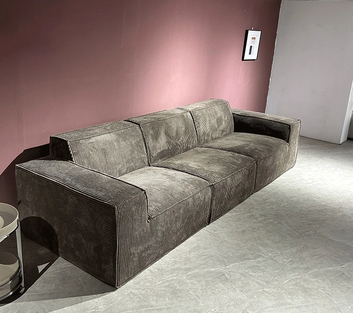 2025 Hot Sale Vacuum Compressed Sofa Roll Tofu Block Sofa Corduroy Retro Straight Line Design Modern Simple Fabric Large Sofas