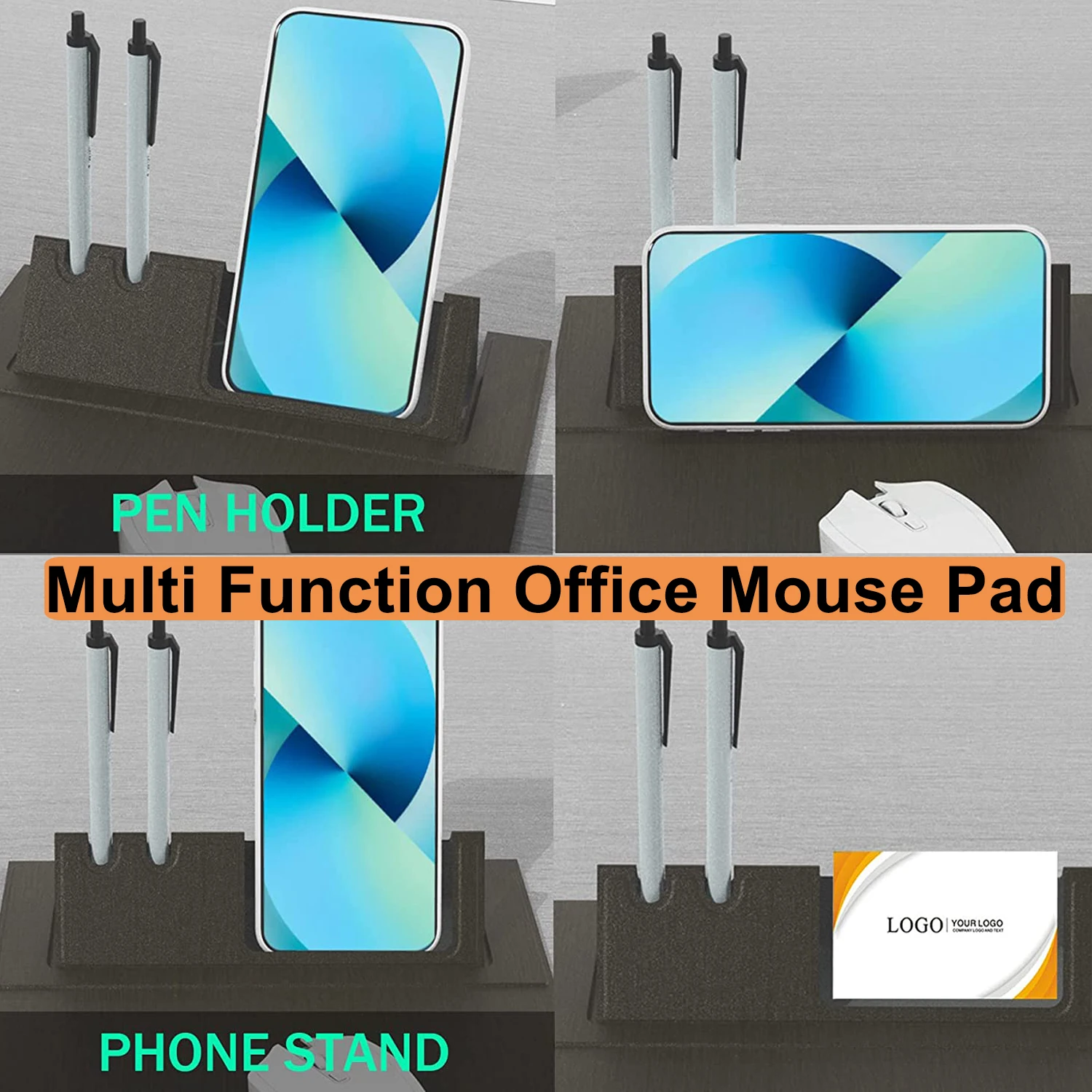 Non-Slip Hard Board 3-In-1 Ultra Smooth Multi Functional Waterproof Mouse Pad With Phone / Pen Holder For Home & Office
