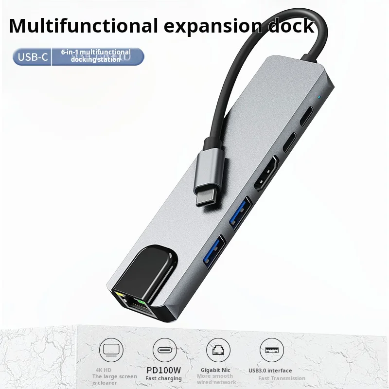 USB-концентратор 6 в 1 3 0 usb c type-C Ethernet RJ45 1000 м 2xUSB3.0 PD 100 Вт