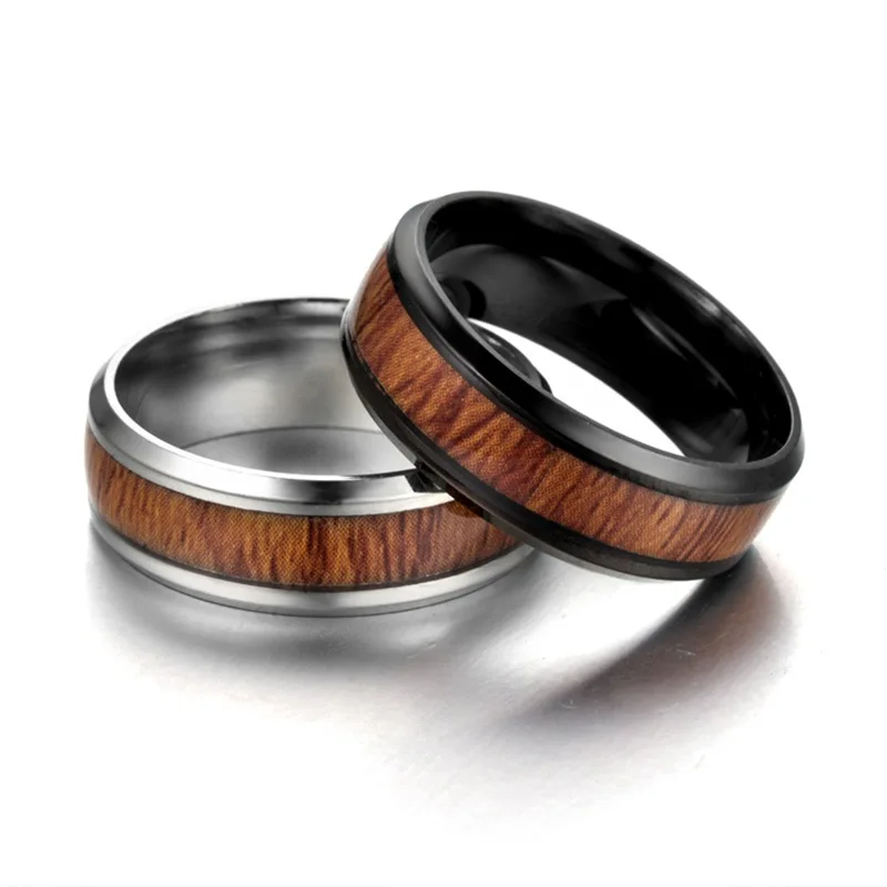 Factory wholesale stainless steel ring party ring fashion real tungsten carbide wood grain ring