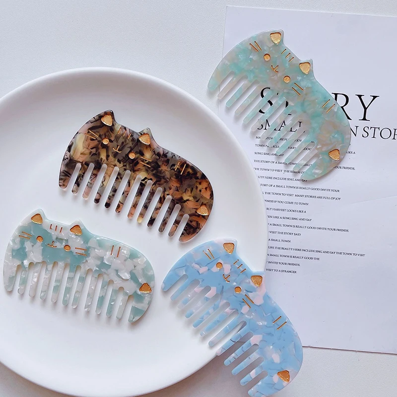 JAPAN quality custom logo Cat wide tooth arch shape tortoise shell cellulose acetate sheet hair combs for women