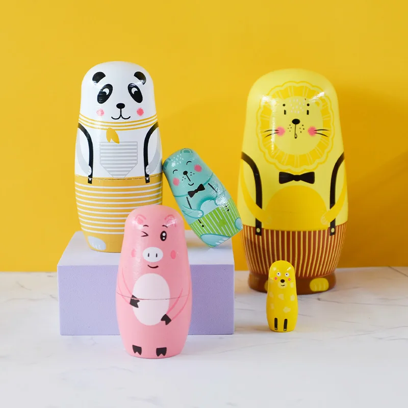 Classic Custom russia nesting dolls painted animal nesting dolls Theaceae grinding painted ornaments Russian nesting dolls