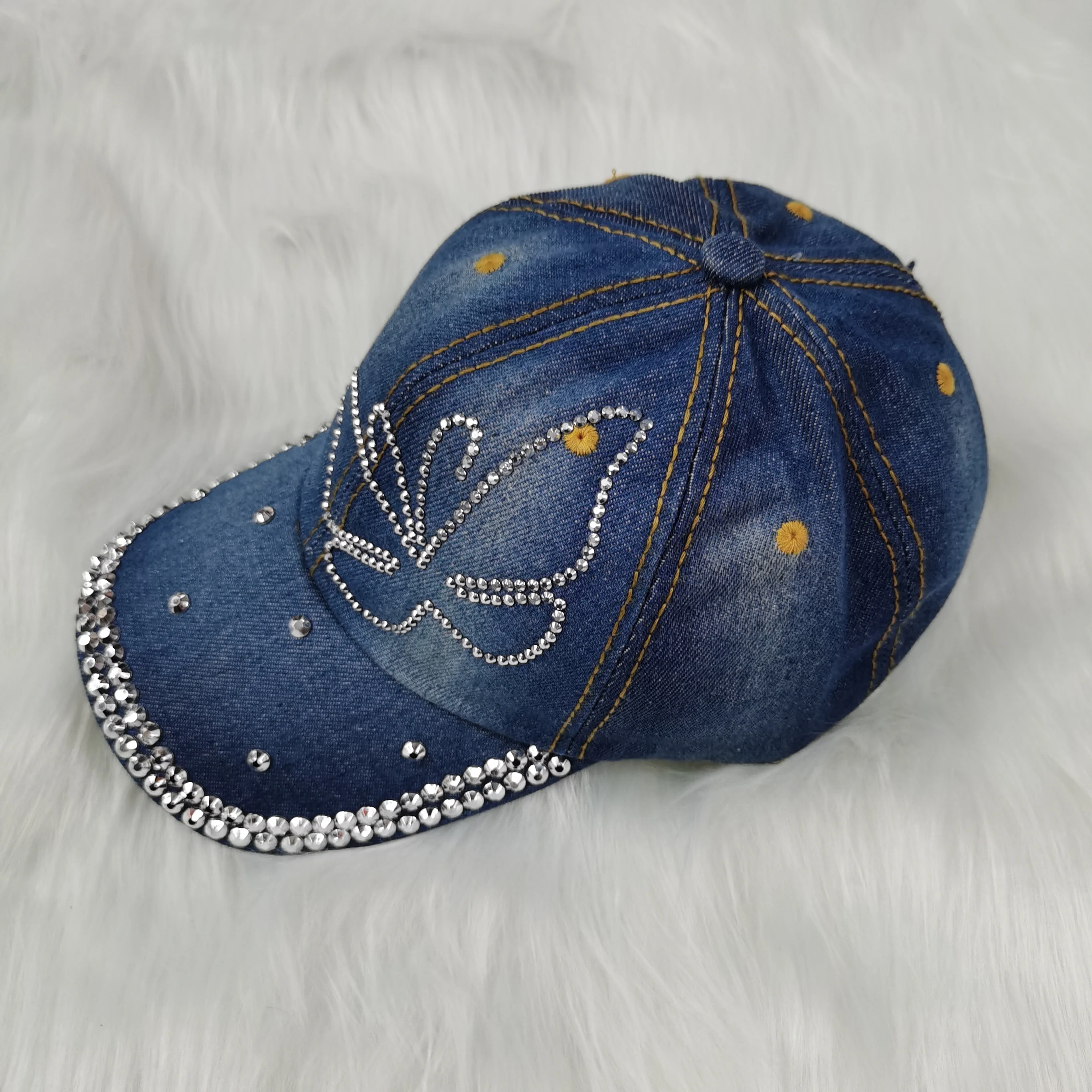 N247CP Роскошная Ковбойская шапка с бриллиантами стразами Блестящая бабочка блестящая джинсовая потертая простая бейсболка из хлопка