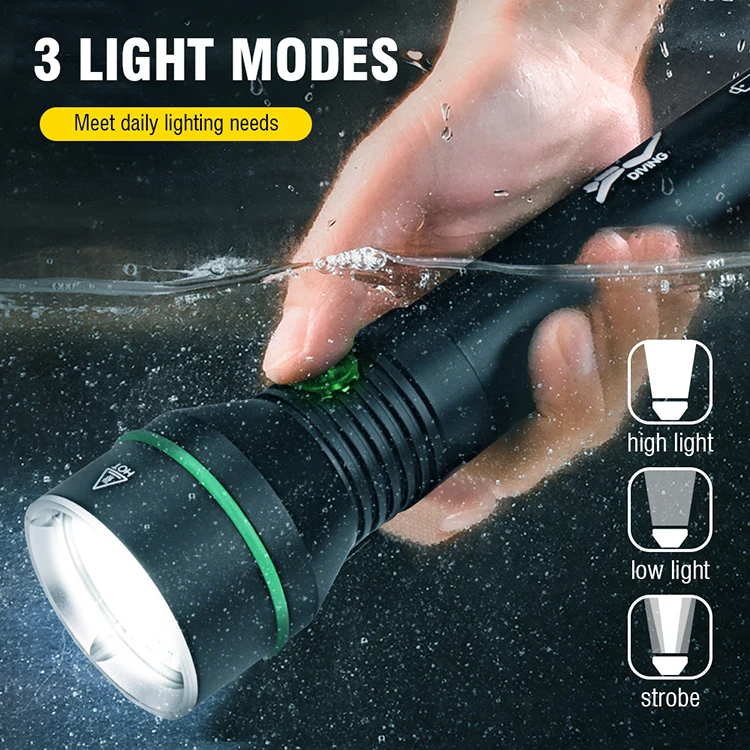 Boruit Professional Diving Flashlight Underwater High Power 5000 Lumens 110m Long Range Led Scuba Diving Torch Flashlight
