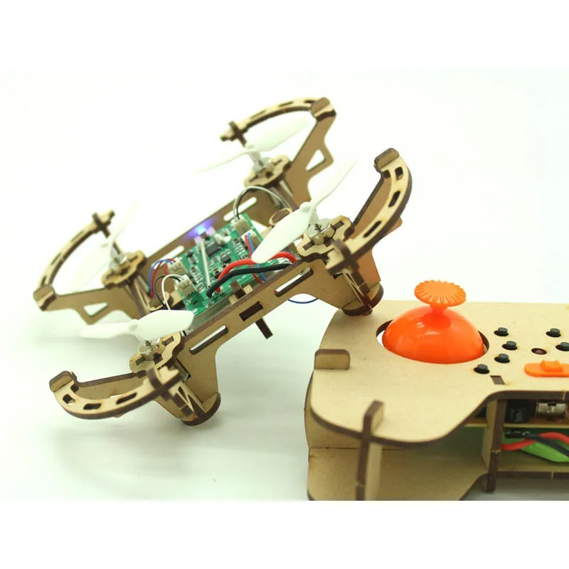 Self Assembly Kit Flash Light Remote Control Quadcopter Rc Wooden Diy Drone Kit for Students
