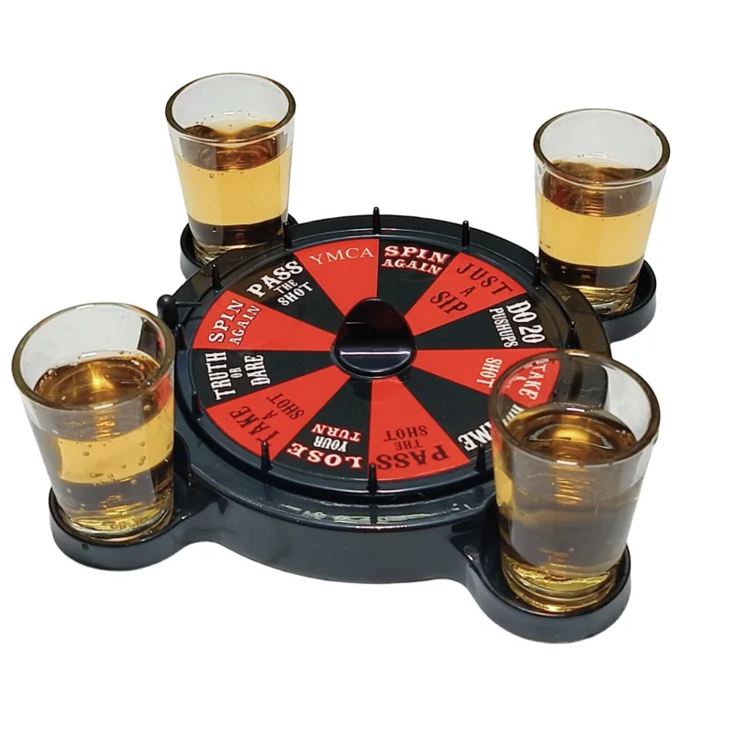 Unique Party Roulette Games Drinking Roulette Board Set With 4 Cup Shot Glasses For Bar Drinking