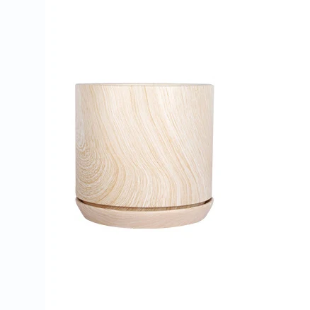 Best Seller Nordic Wood Grain Ceramic Flower Pot Plant Growing Containers With Removable Saucer And Drainage Hole