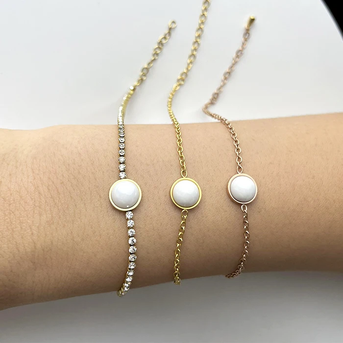 Stainless Steel Jewelry Crystal 2mm Cubic Zirconia Classic Tennis Bracelet Ceramic Stone Natural Bracelets