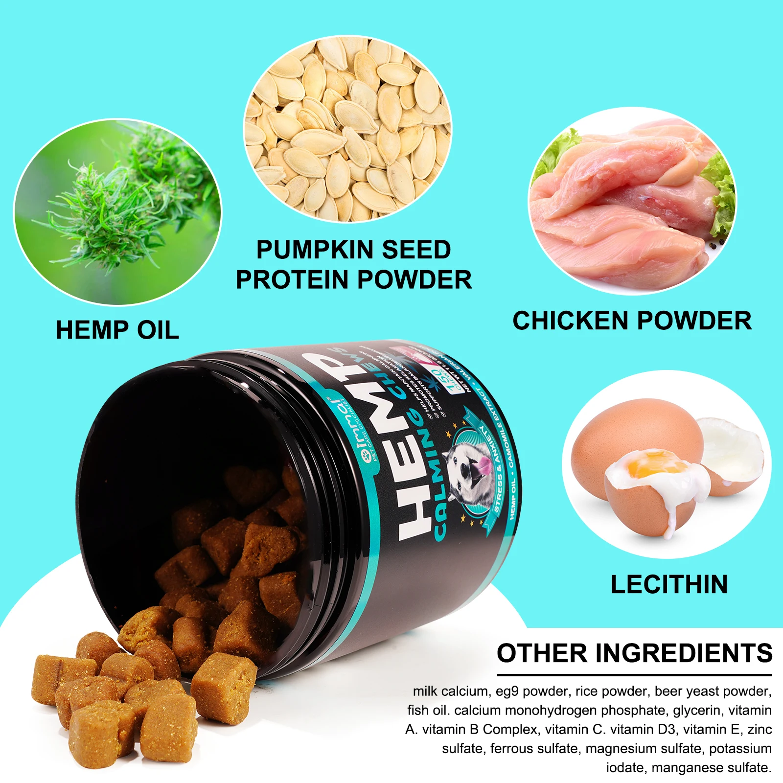 Oimmal 150 Soft Chews Pet Natural Soothing Snacks Treats Dog Supplement Anti Stress Anxiety Relief Hemp Calming Chews For Dogs