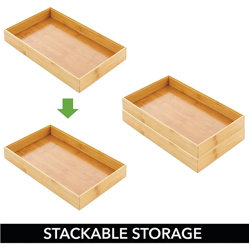 Bamboo Kitchen Cabinet Drawer Organizer Tray Bin Eco Friendly Multipurpose Use in Drawers on Counter tops Shelve