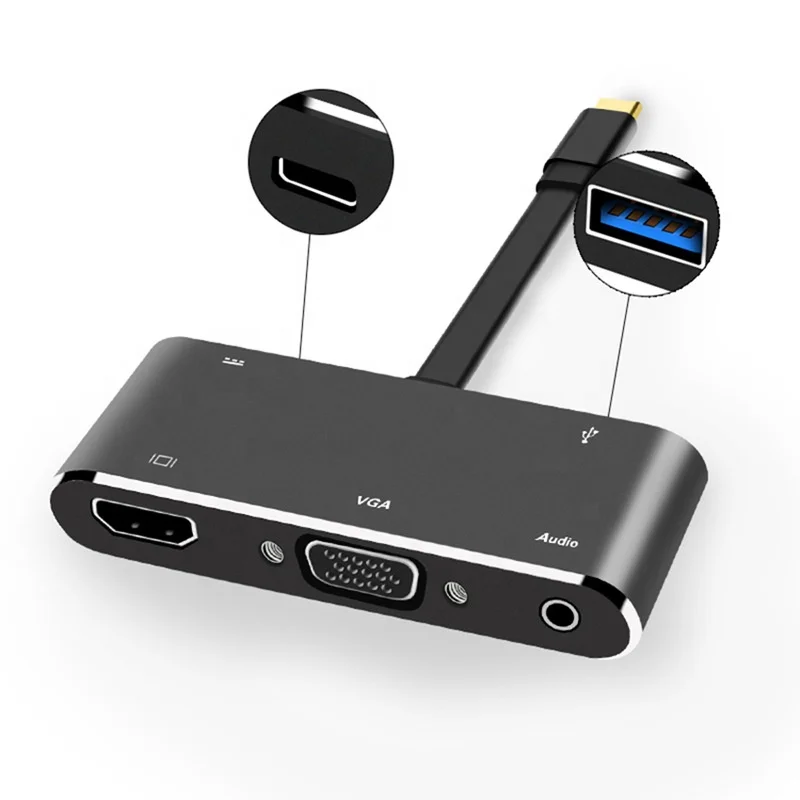 5 In 1 USB C to 4K HDMI VGA USB 3.0 Hub and 3.5mm Audio PD Charging for MacBook Pro and more