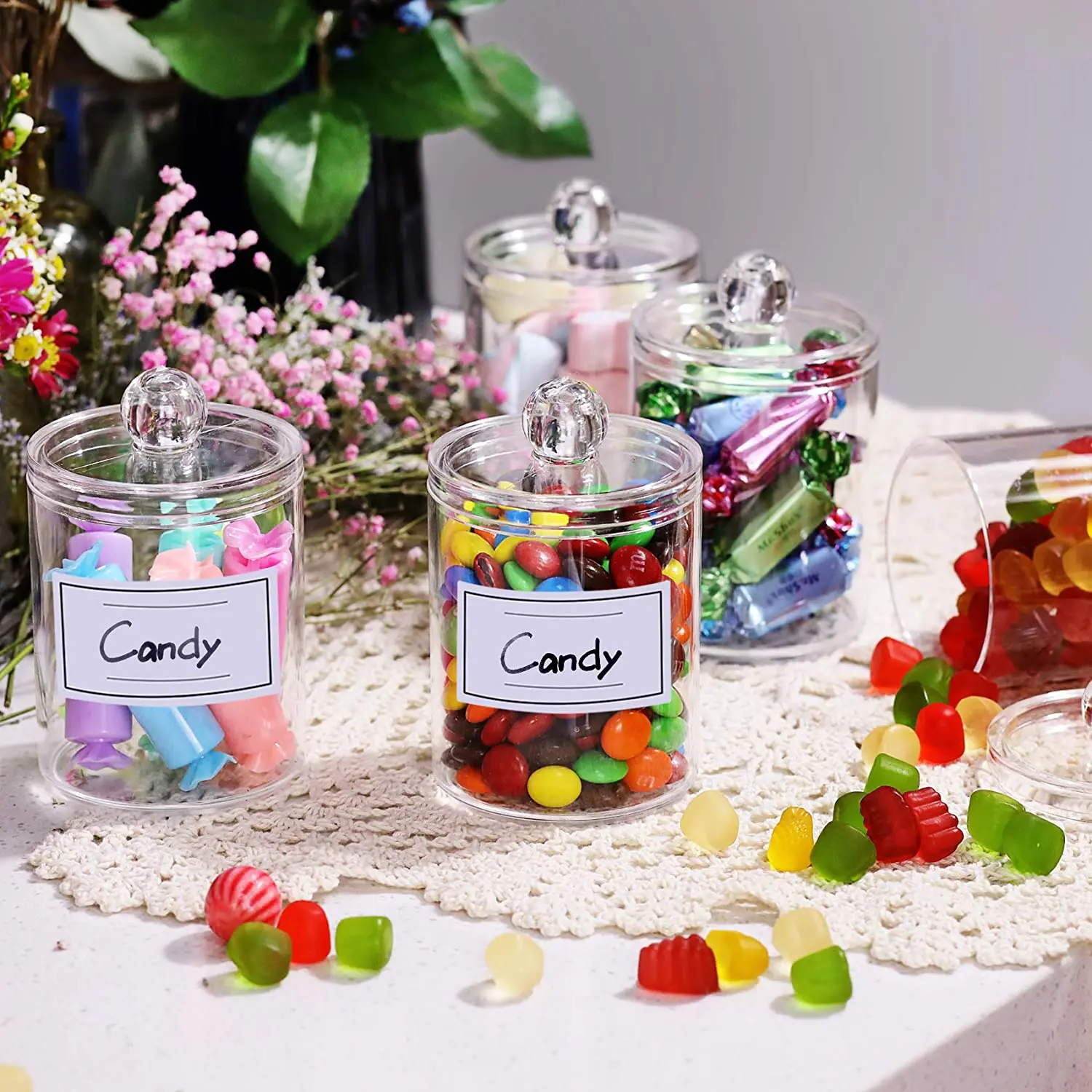 1/2/3/4pcs 10 oz Clear Plastic Apothecary Jar Set Bathroom Canister Storage Organization Qtip Holder Dispenser For Cotton Ball