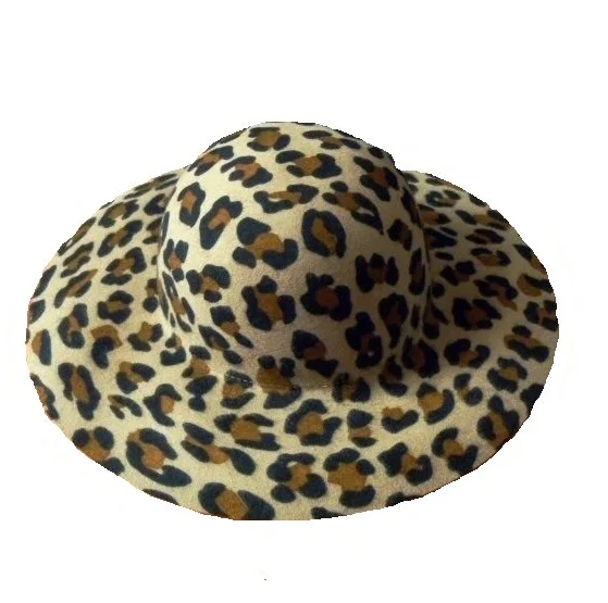 
2019 best selling Wool felt printing leopard grain wide brim winter hat 