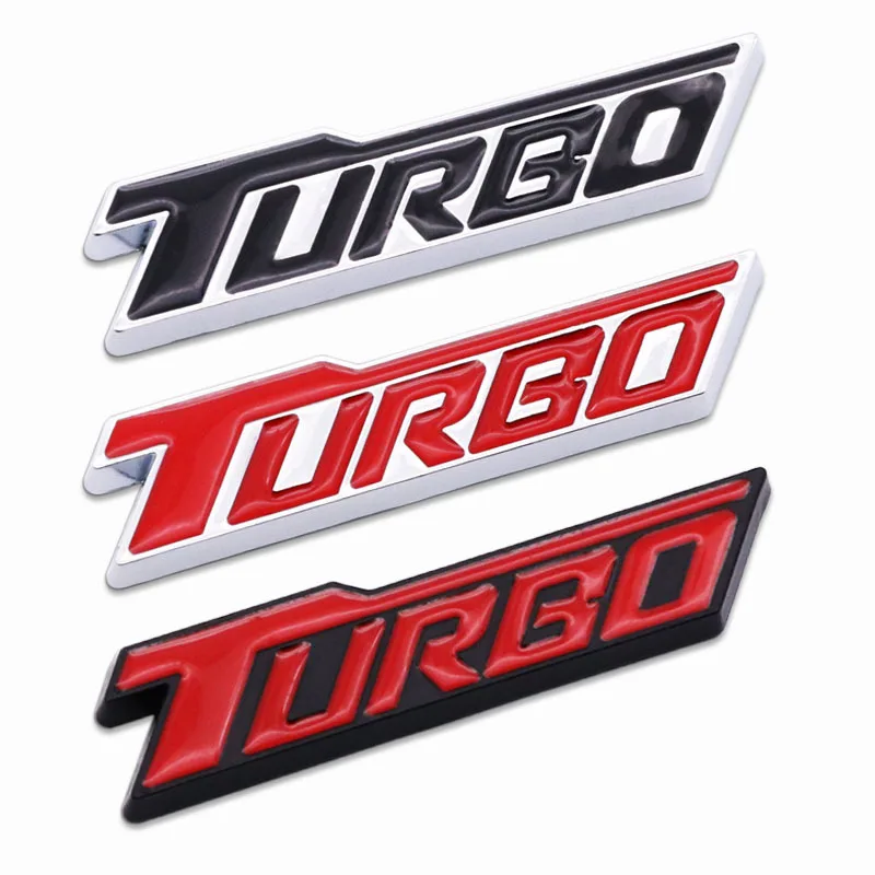 TURBO 3D metal car stickers emblem Badge Body sticker Car Emblems For Trunk Tag Sports Car modified logo Matte black RED