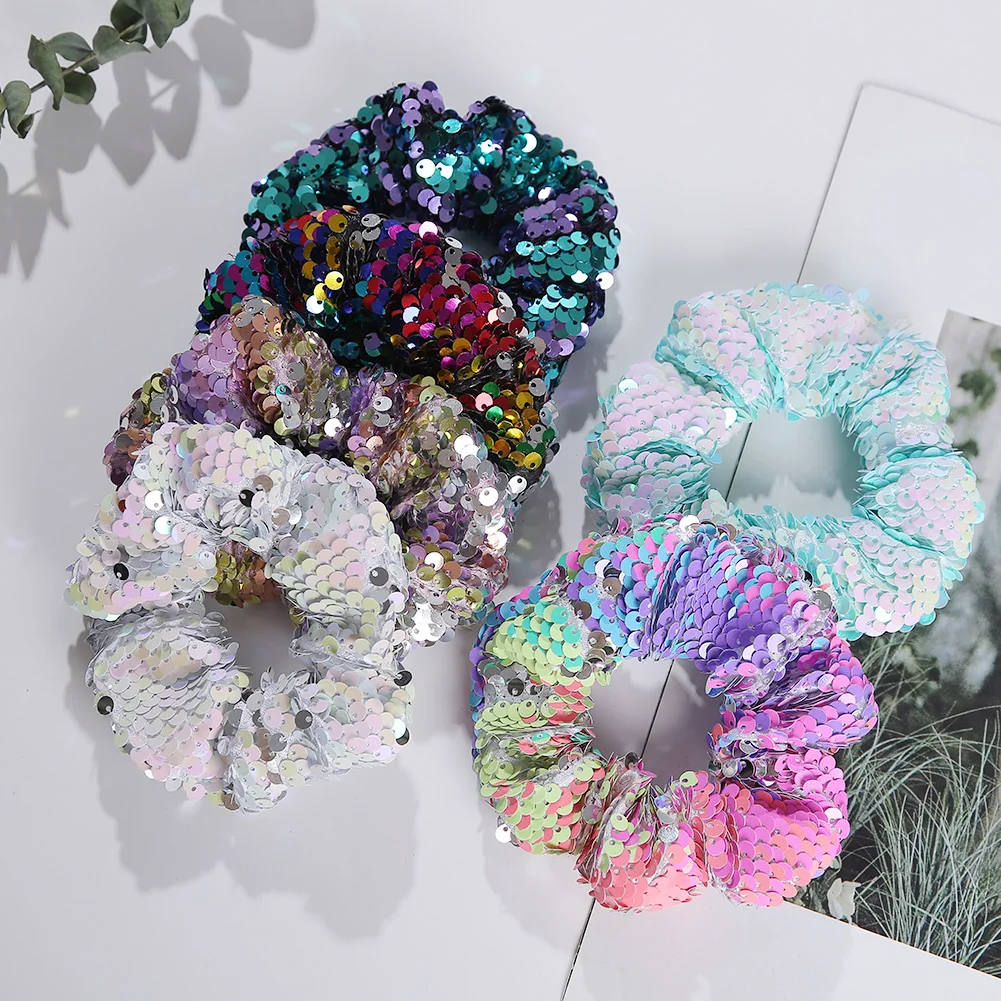 New Arrive Baby Girls Fold Over Sequin Scrunchies Colorful Hot Selling Hair Ties Party Birthday Hair Accessories