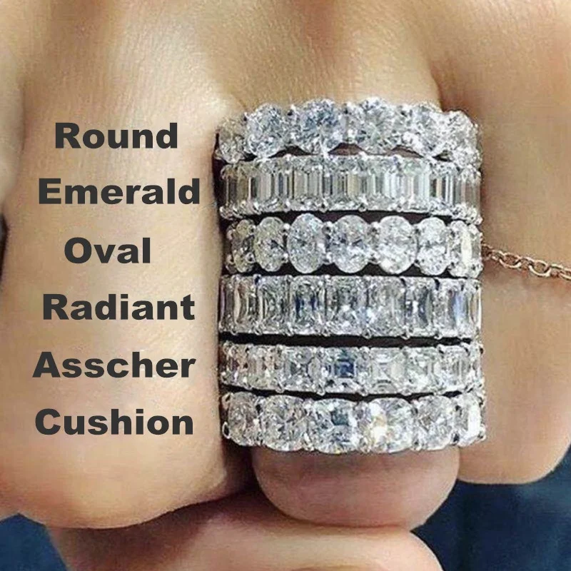 2019 Hanhao Jewelry New Arrival 925 Sterling Silver 3 Piece Anniversary Stackable Ring Set Eternity Band Wedding Band