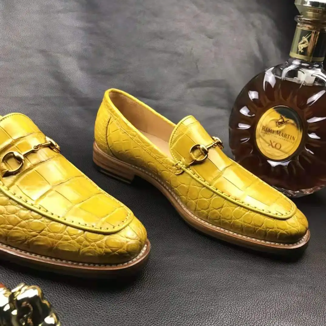 Wholesale High End Men Loafers Dress Fashion Shoes Genuine Leather Crocodile Yellow Casual Men Shoes