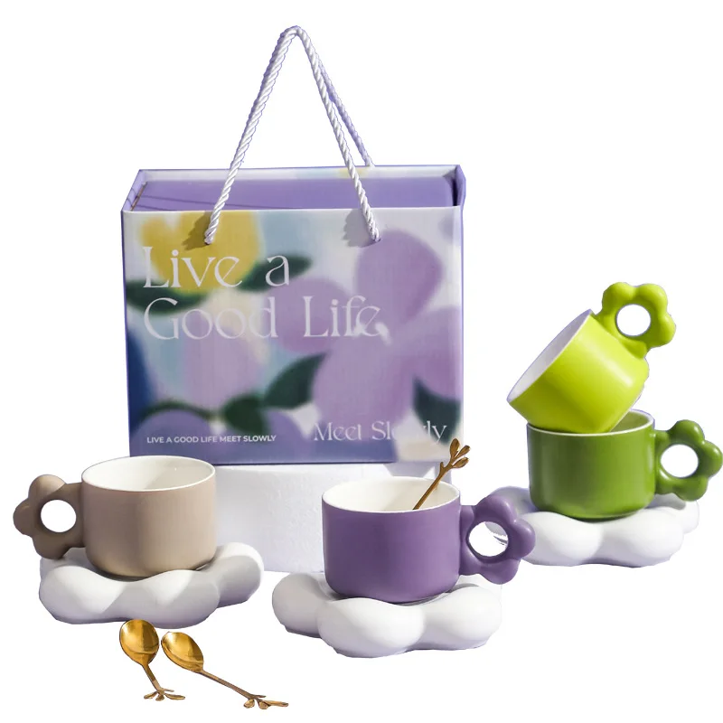 Wholesale 8oz Eco Custom Couple Porcelain Ceramic Tea and Coffee Cup and Saucer Set in Gift Box Packing