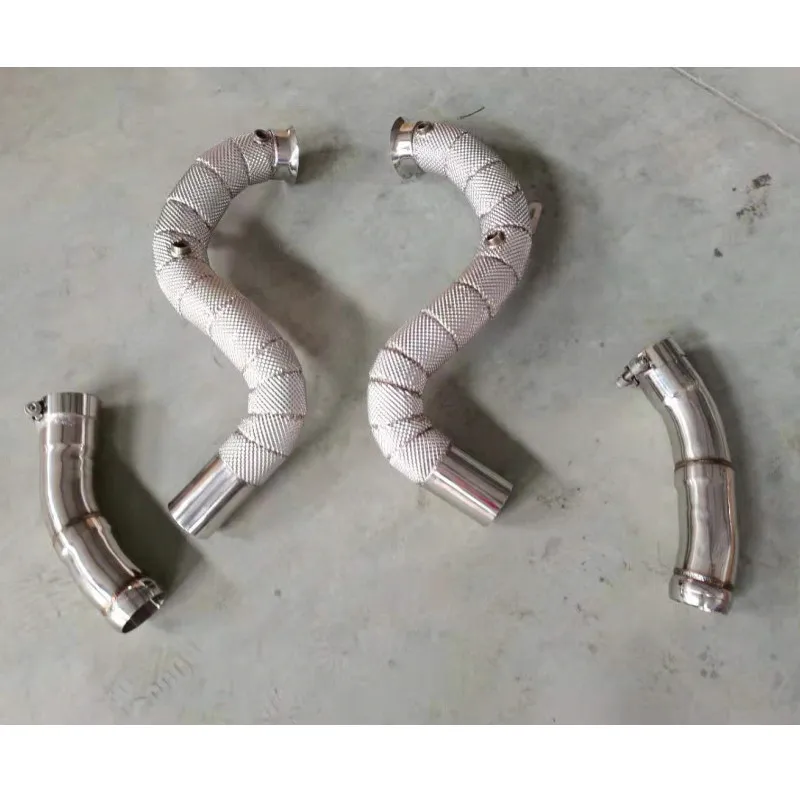 MAXDO Muffler Performance Valve Exhaust System For BENZ W205 C63 Exhaust Downpipe Straight Pipe With Heat Shield Stainless Steel