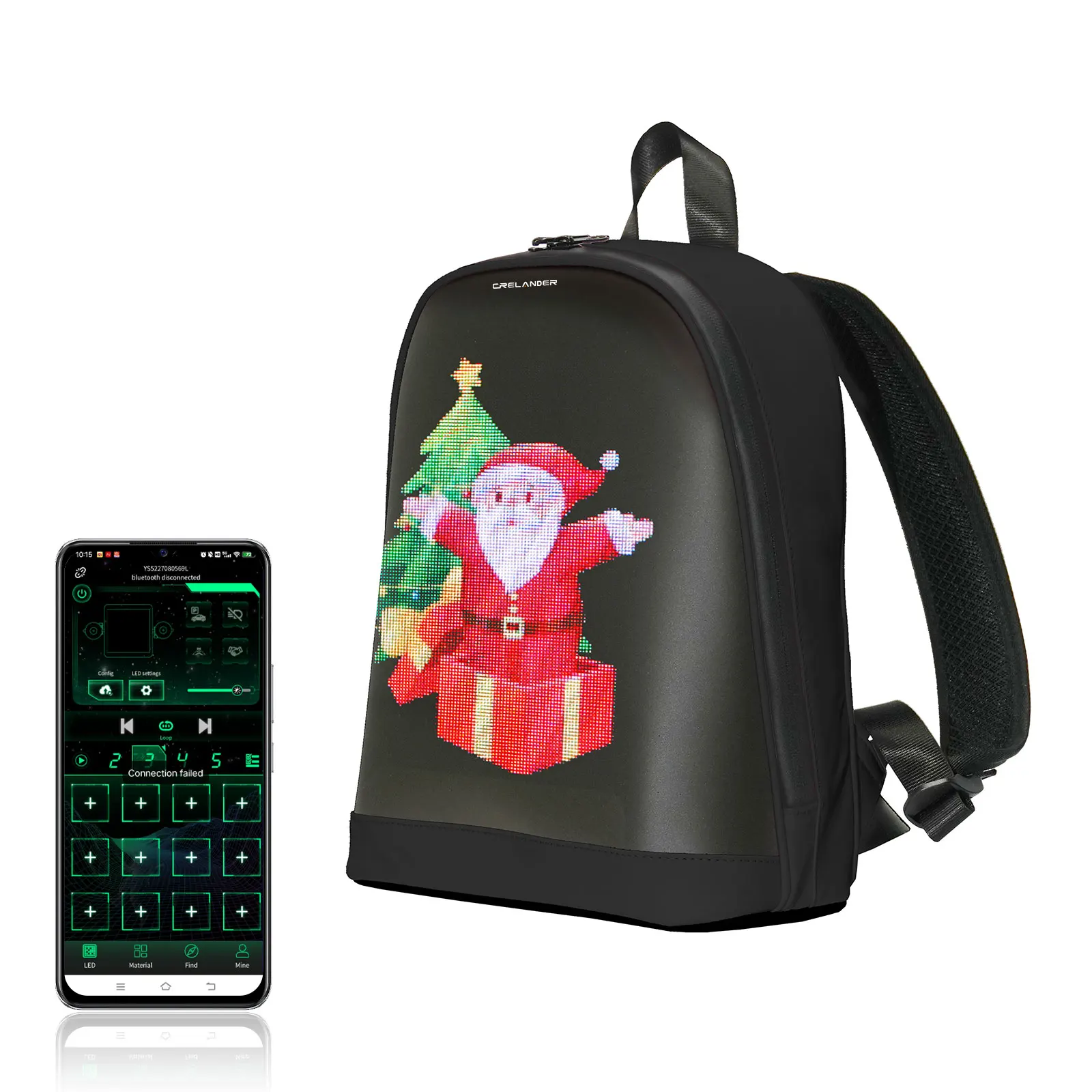 CRELANDER T7 Women Backpacks  LED Screen DIY Animation APP Controls Mini Laptop Backpacks Christmas Gift Smart LED Backpack