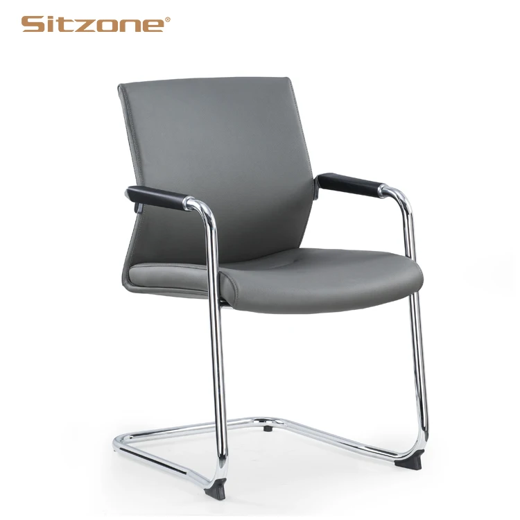 Modern grey leather stackable meeting room office visitors chair waiting