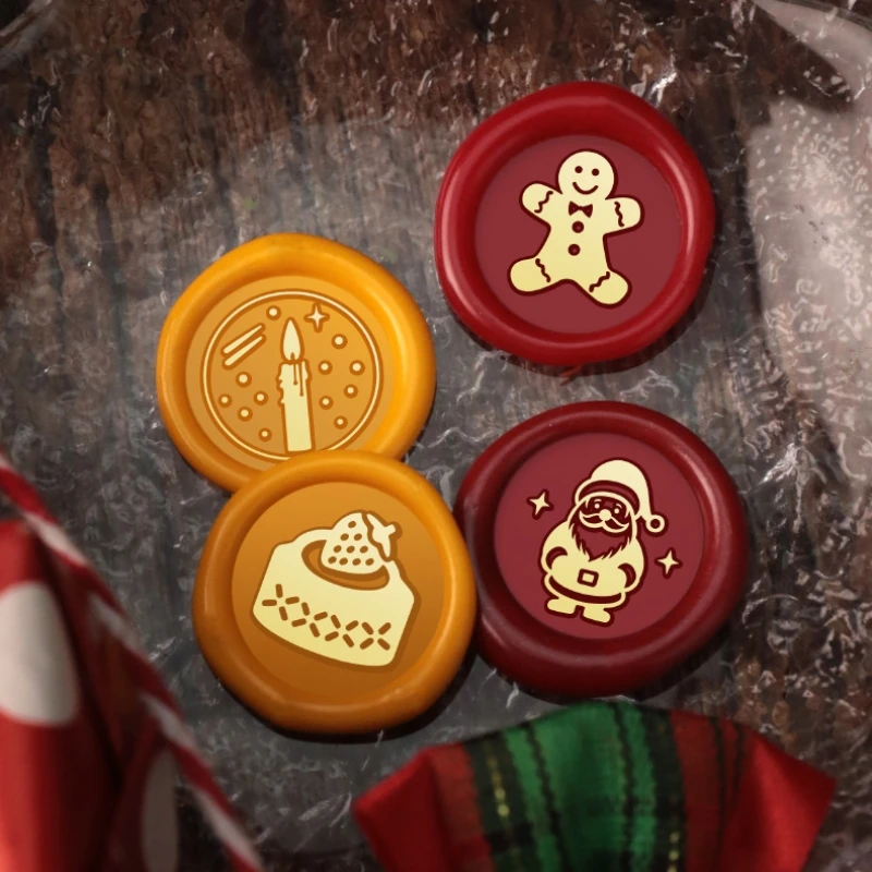 New Year Invitation Envelope Gift Wrap Scrapbooking Christmas Candle Crystal Ball Cake Bell 15mm Mini Brass Sealing Wax Stamp