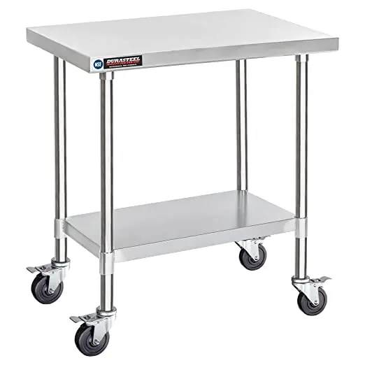 Stainless Steel Table 30 x 36 Inch Metal Table Cart with Caster Wheel Certified For Restaurant, Warehouse, Home, Kitchen, Garage