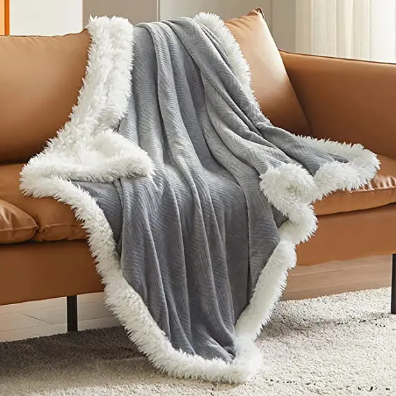 Sherpa Blanket for Couch Cozy Blanket for Sofa  Plush Warm Blanket for Winter Soft Fuzzy Flannel Fleece Throw