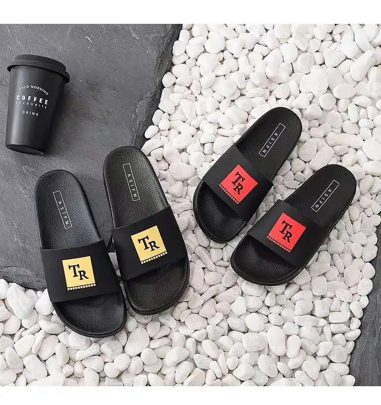 wholesale cheap custom logo slippers printed pu &pvc beach slipper men slide slippers custom logo  custom high quality sandals