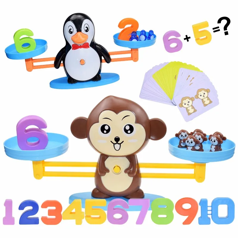 Math Toy Digital Monkey Balance Scale Educational Math Penguin Balancing Scale Number Board Game Kids Learning Toys