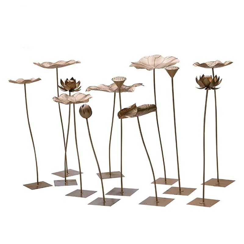 Chinese style stainless steel material lotus landscape metal sculpture for park display decoration