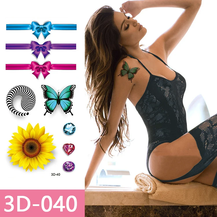 Colourful Waterproof Ink Printing 3D Butterfly Animal Flower Art Printed Sexy Waterproof Temporary Tattoo Stickers