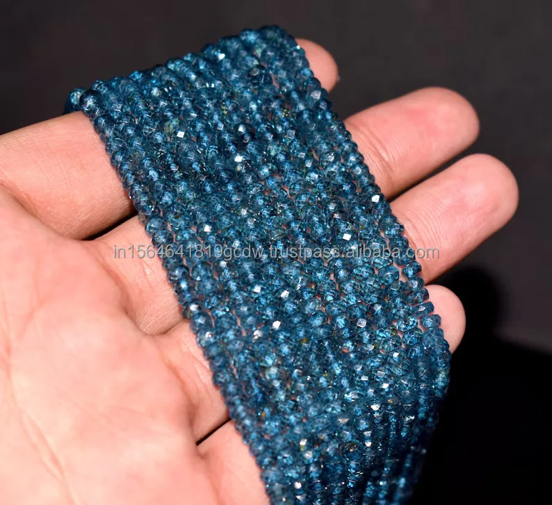 Genuine London Blue Topaz Faceted Rondelle Beads for Necklace Making 4mm Topaz Faceted Rondelle Beads Strand 13 inches